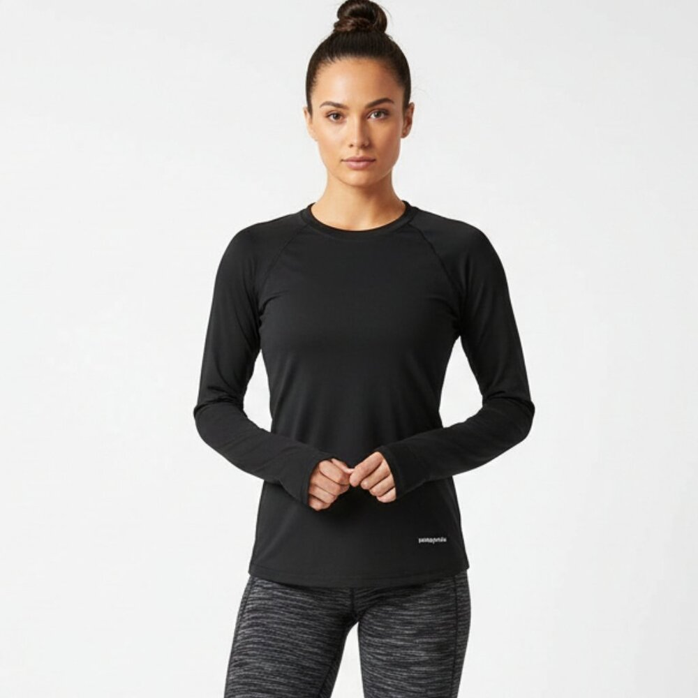 Patagonia Black Crew Neck Capilene Long Sleeve Base Layer Tee T Shirt Top XS
